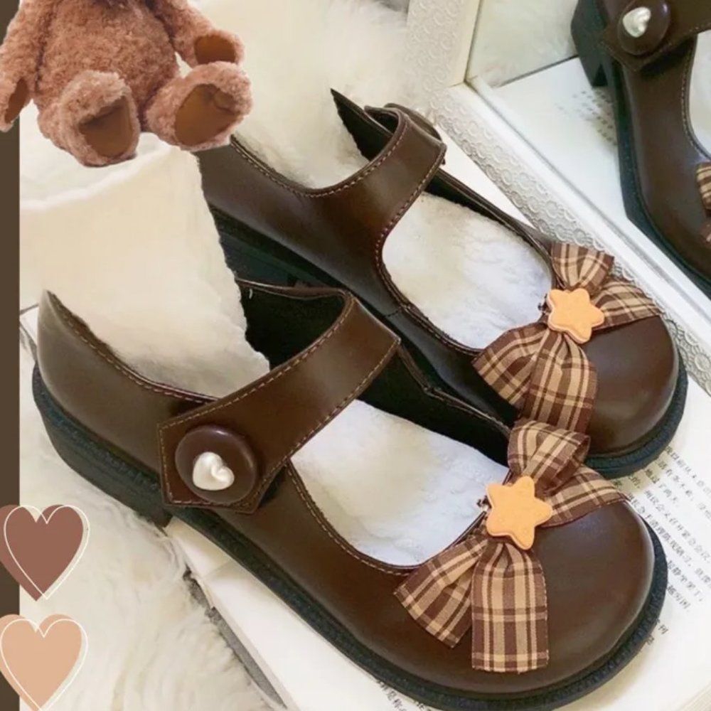 Teddy Bear Bow Mary Jane Leather Shoes | Women Lolita Schoolgirl Cosplay #783